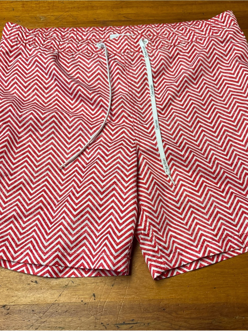 Calvin Klein Red & White Chevron Swim Shorts